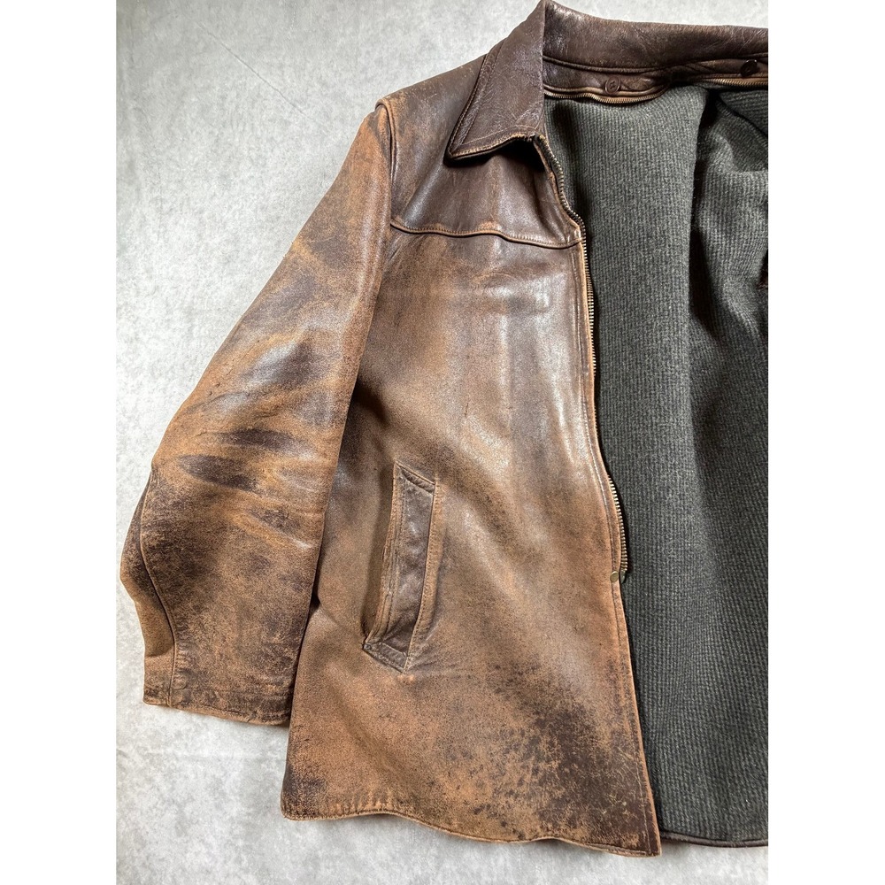 Unbranded Vintage Brown Leather Jacket Blanket Lined CHIC Ring Pull Zipper - Picture 2 of 16